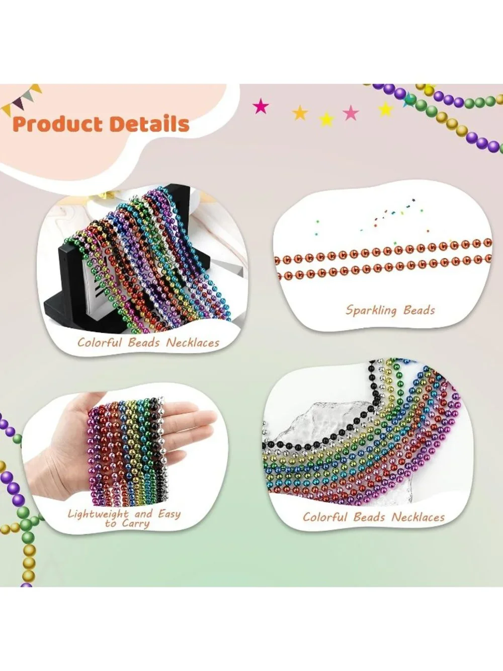 100PCS Orange Mardi Gras Bead Necklaces 33